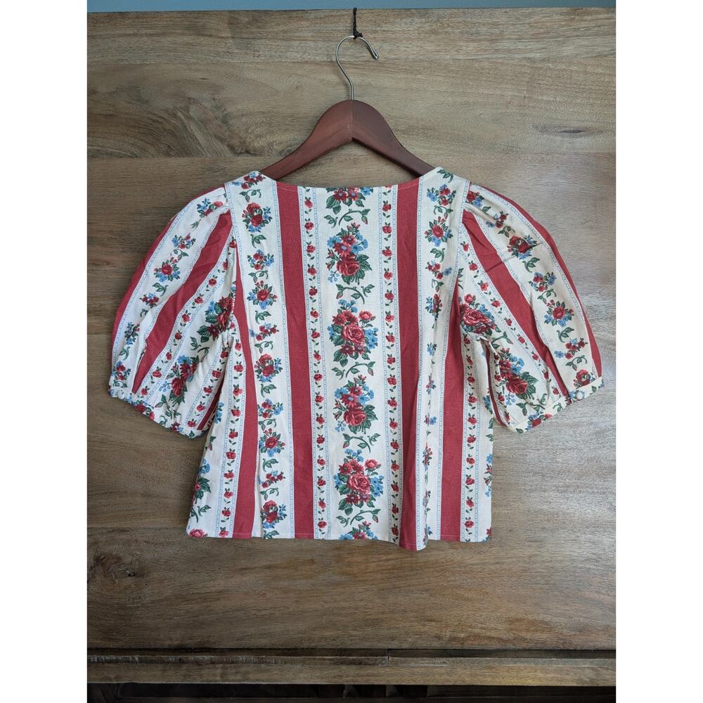 NWT Sezane Blouse Womens 36 Multi Red Cream Floral Imprime Margaret Button Front - Picture 2 of 5